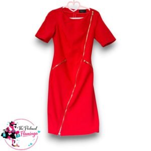 BNWOT Mohito Collection Red Asymmetric Gold Zip Dress - EU 34 / XS