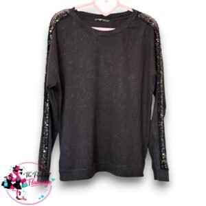 George Charcoal Grey Sequin Sleeve Jumper Top - Size 12