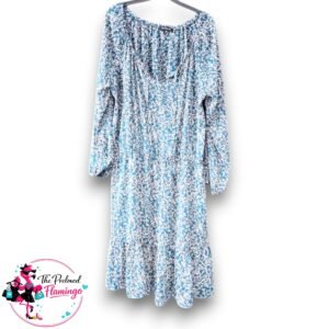 Peacocks Teal Blue Floral Ditsy Boho Dress - Size 20 - Long Sleeve Tiered Hem
