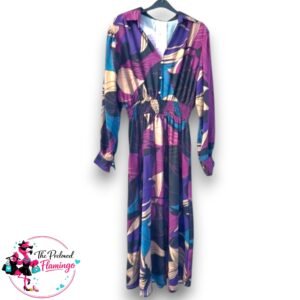 Purple & Teal Abstract Print Midi Dress - BNWT - One Size (UK 14-18)