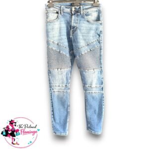 Zara Man Blue Biker Moto Jeans - Size 32 - Ribbed Detail Skinny Fit