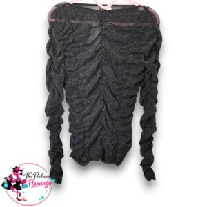 H&M Divided Black Glitter Ruched Mesh Top - Size L BNWT